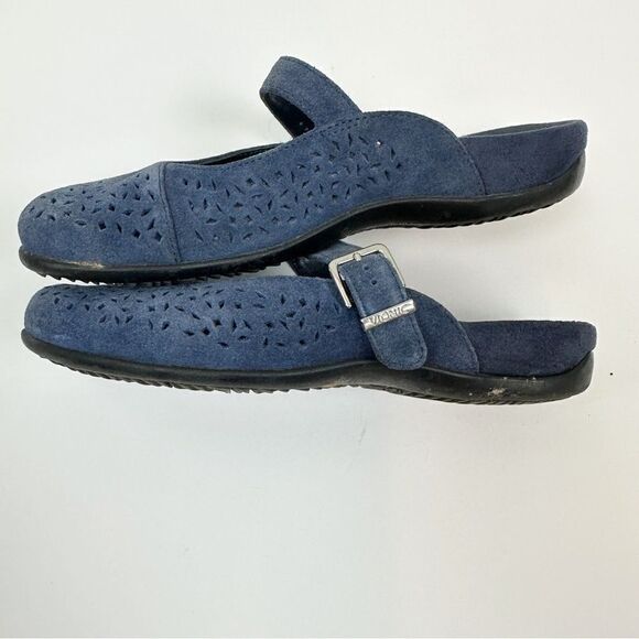 Vionic Lidia Suede Slip On Lasercut Mule Sandal Blue Size 7 - Picture 4 of 8